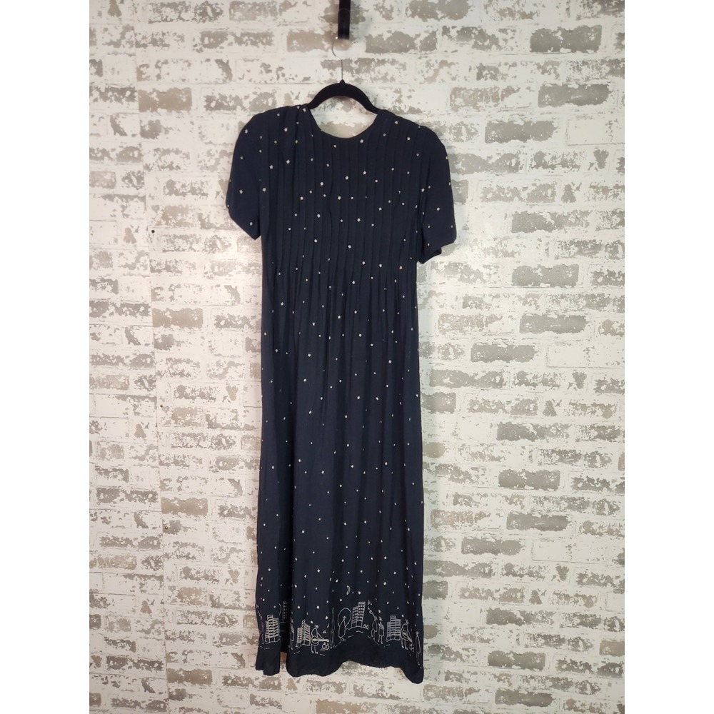 VTG 90s Celestial Maxi Dress Small Black White Stars City Cottagecore Teacher